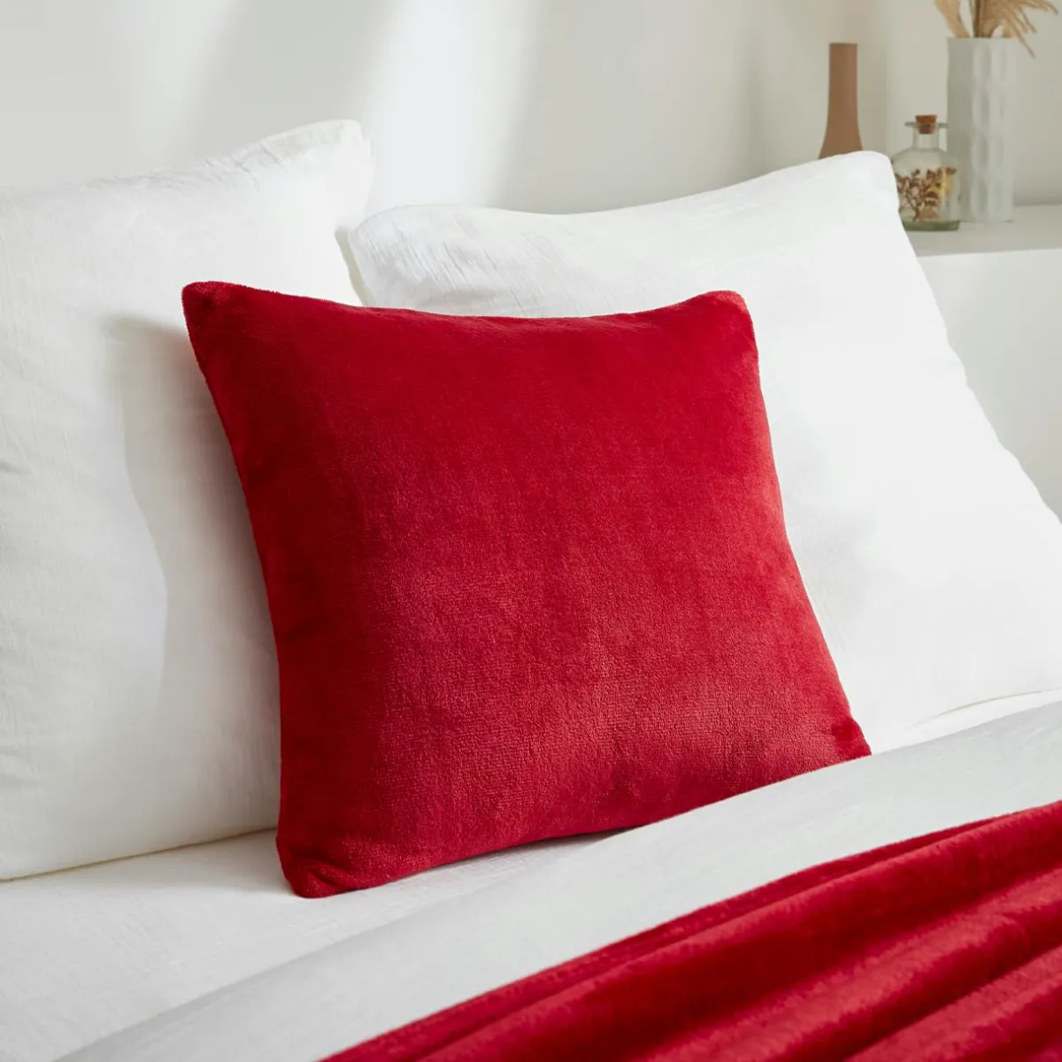 EMINZA Housse de coussin carrée flanelle (45 x 45 cm) Didou Rouge Online