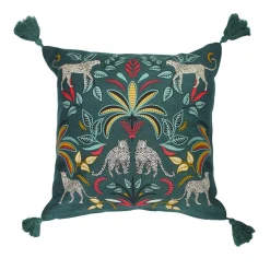 DOUCEUR D'INTERIEUR Housse de coussin coton pompons (40 x 40 cm) Malaga Bleu canard New