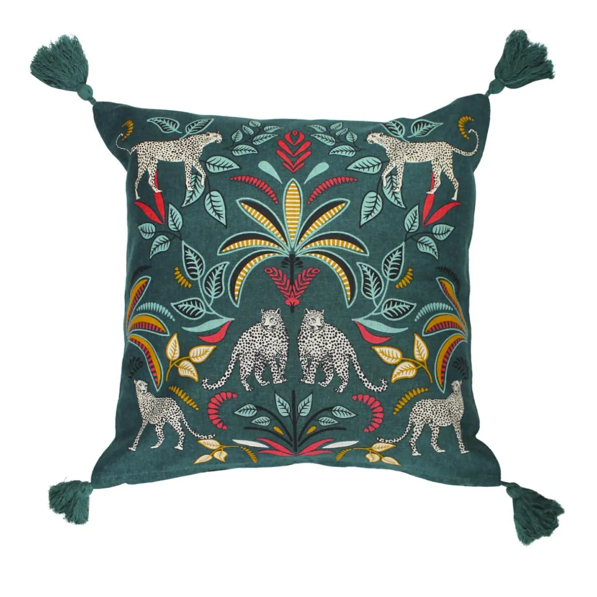DOUCEUR D'INTERIEUR Housse de coussin coton pompons (40 x 40 cm) Malaga Bleu canard New