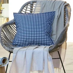 EMINZA Housse de coussin extérieur carrée (45 x 45 cm) Vickie Bleu nuit Vichy bleu New