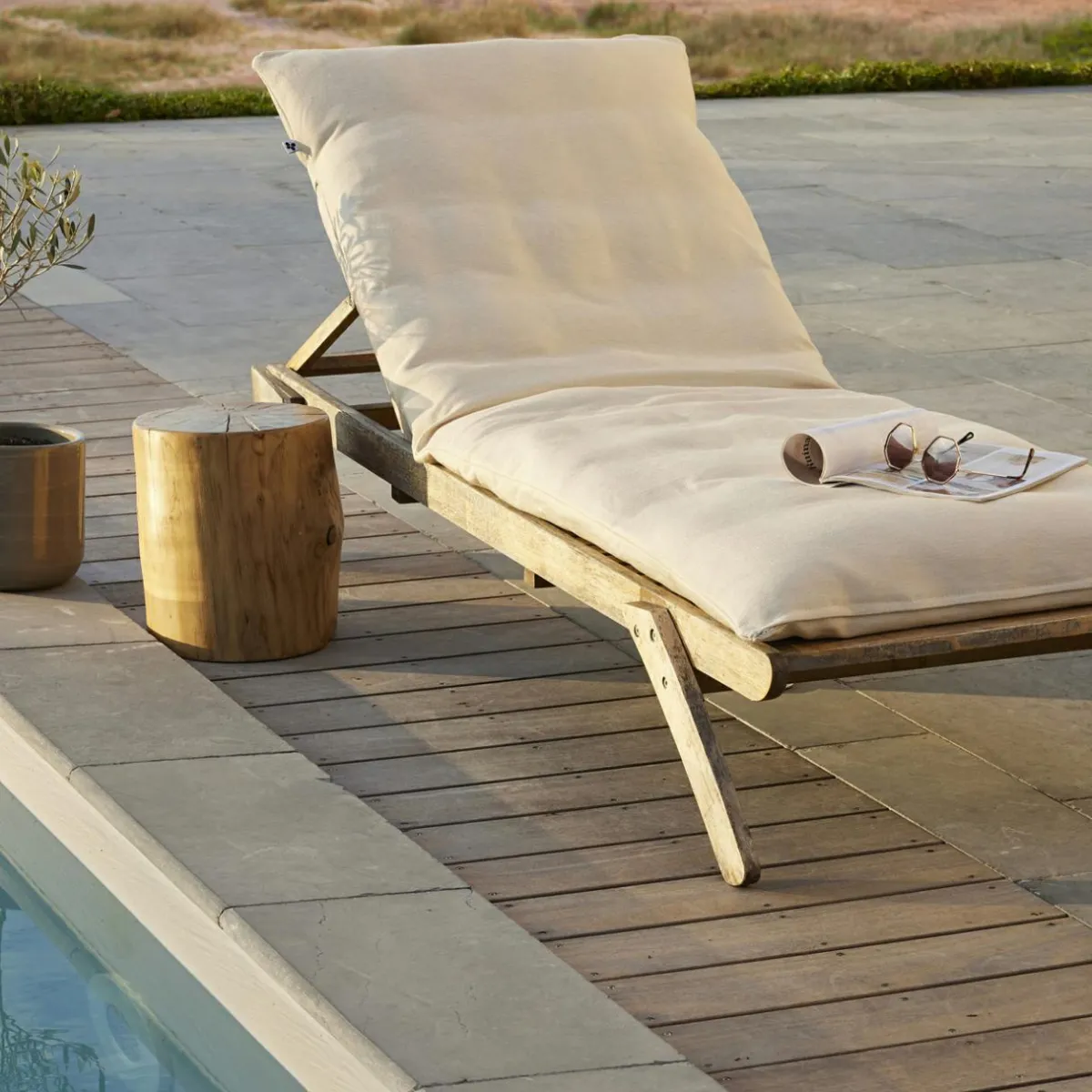 L'effet papillon Housse de coussin pour bain de soleil (190 x 70 cm) Naia Ecru New