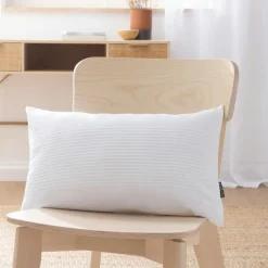 EMINZA Housse de coussin rectangulaire coton tissé (30 x 50 cm) Léa he Blanc