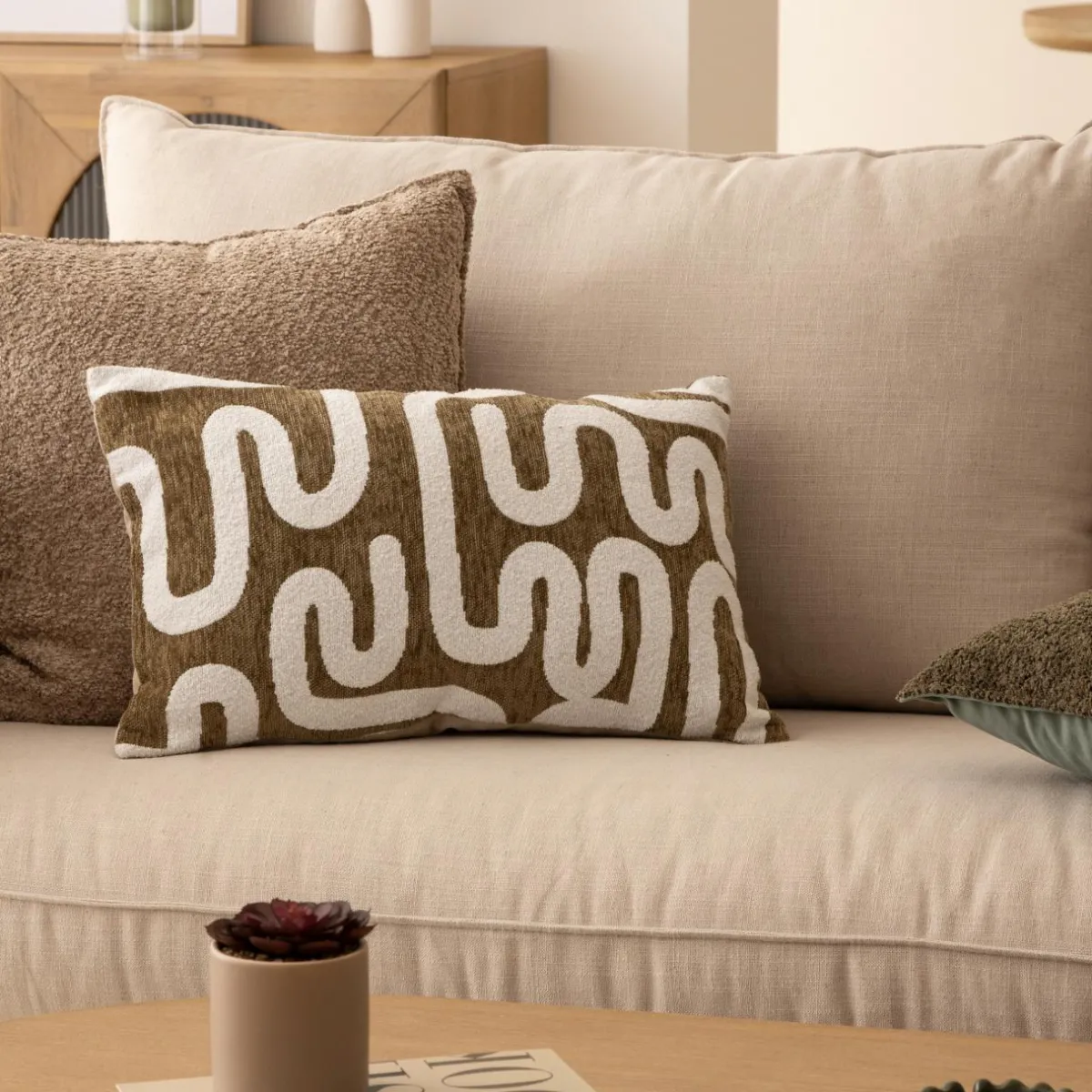 Atmosphera, cru017dateur d'intu017drieur Housse de coussin rectangulaire (30 x 50 cm) Jeni Vert kaki Best