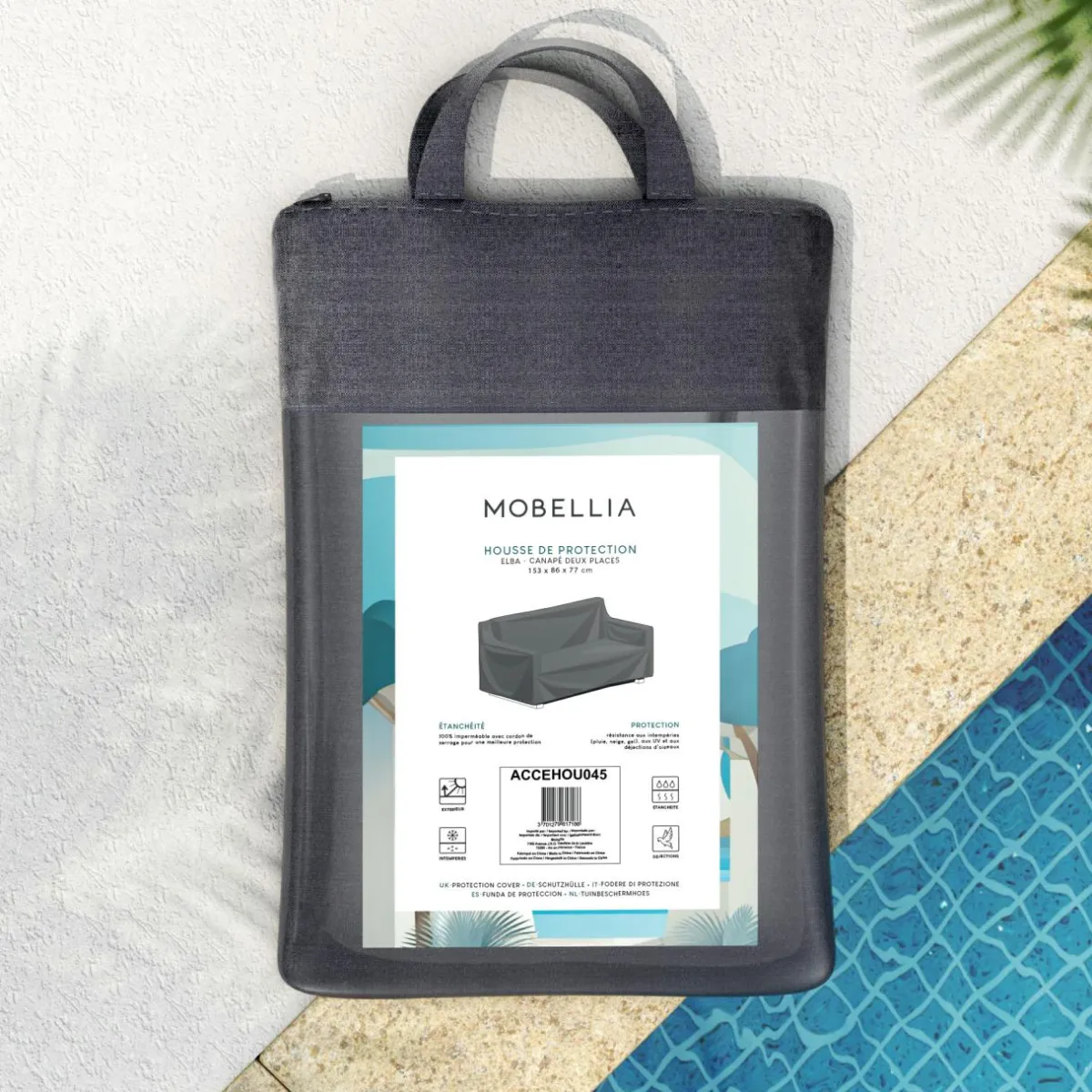 MOBELLIA Housse de protection imperméable pour Canapé 2 places (153 x 86 cm) Elba Gris Anthracite Hot
