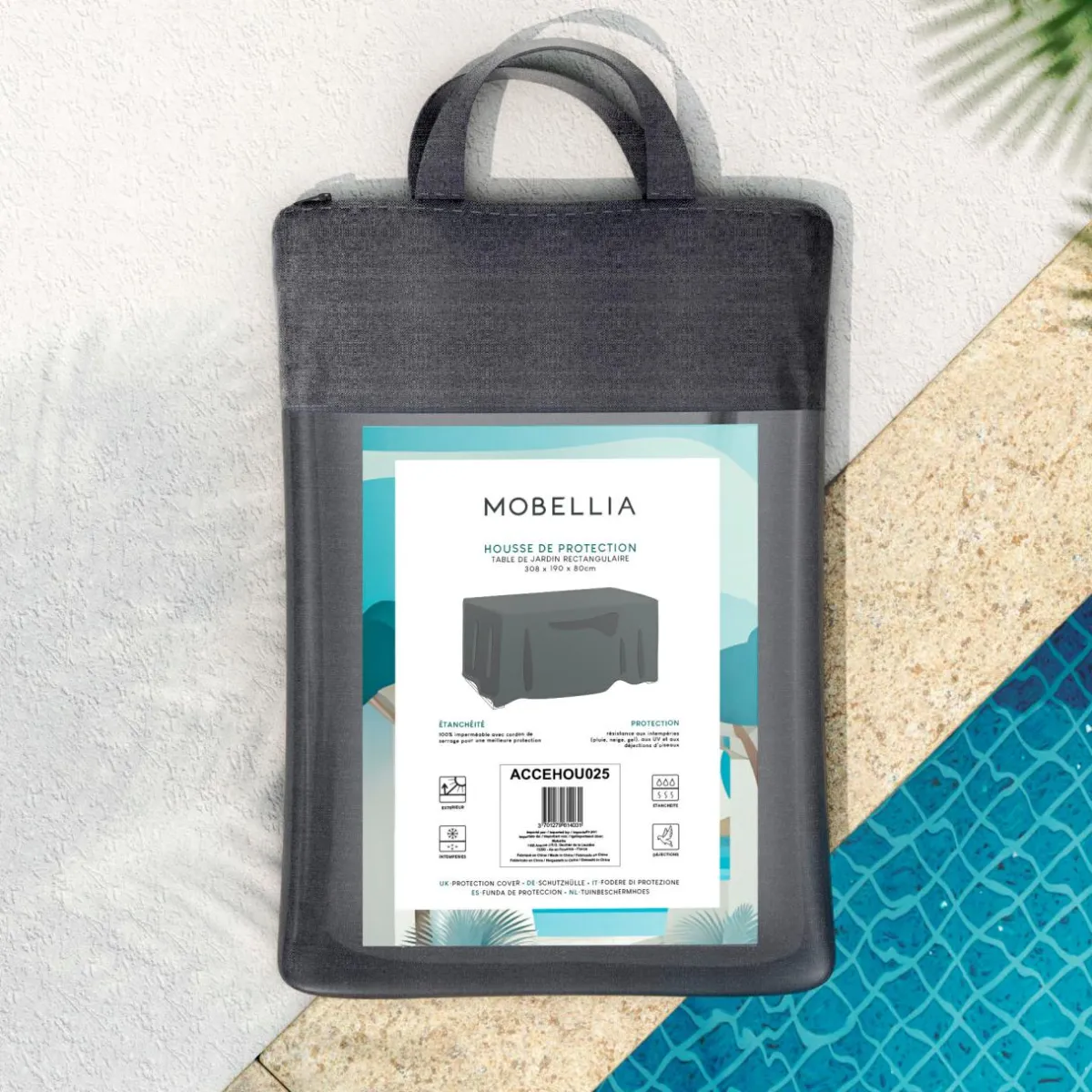 MOBELLIA Housse de protection Imperméable XL pour Table rectangulaire (308 x 190 cm) Gris Hot