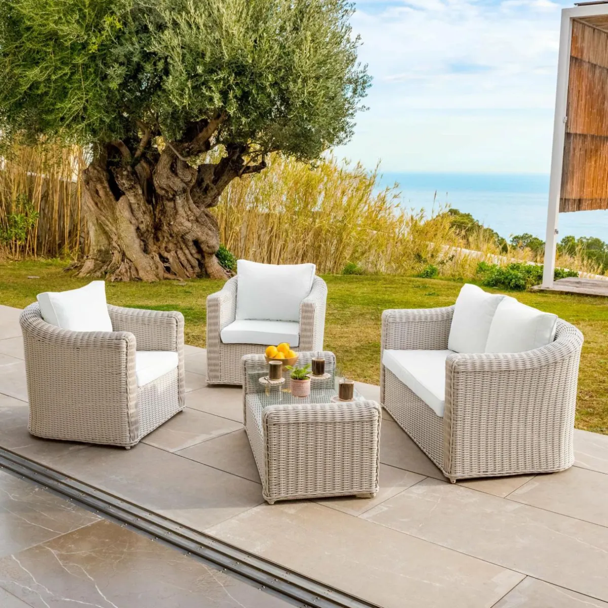 MOBELLIA Housses de coussin de remplacement pour salon de jardin Calvi 4 places - Blanc Best