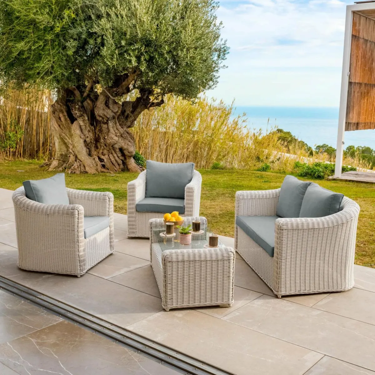 MOBELLIA Housses de coussin de remplacement pour salon de jardin Calvi 4 places - Gris clair Hot