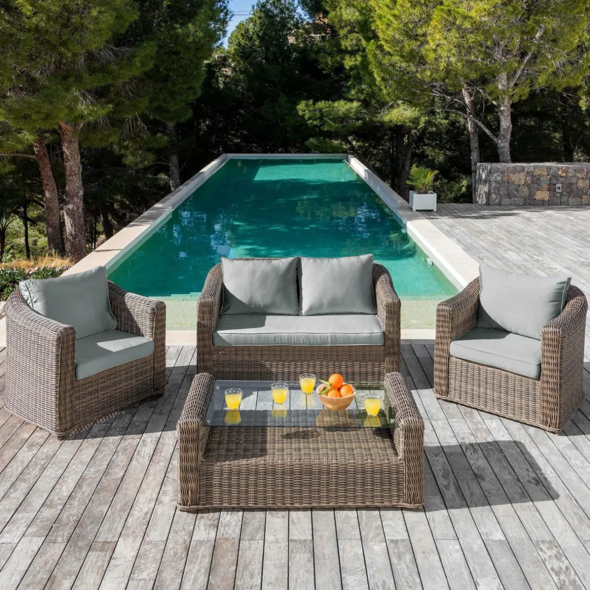 MOBELLIA Housses de coussin de remplacement pour salon de jardin Calvi 4 places - Gris clair Hot
