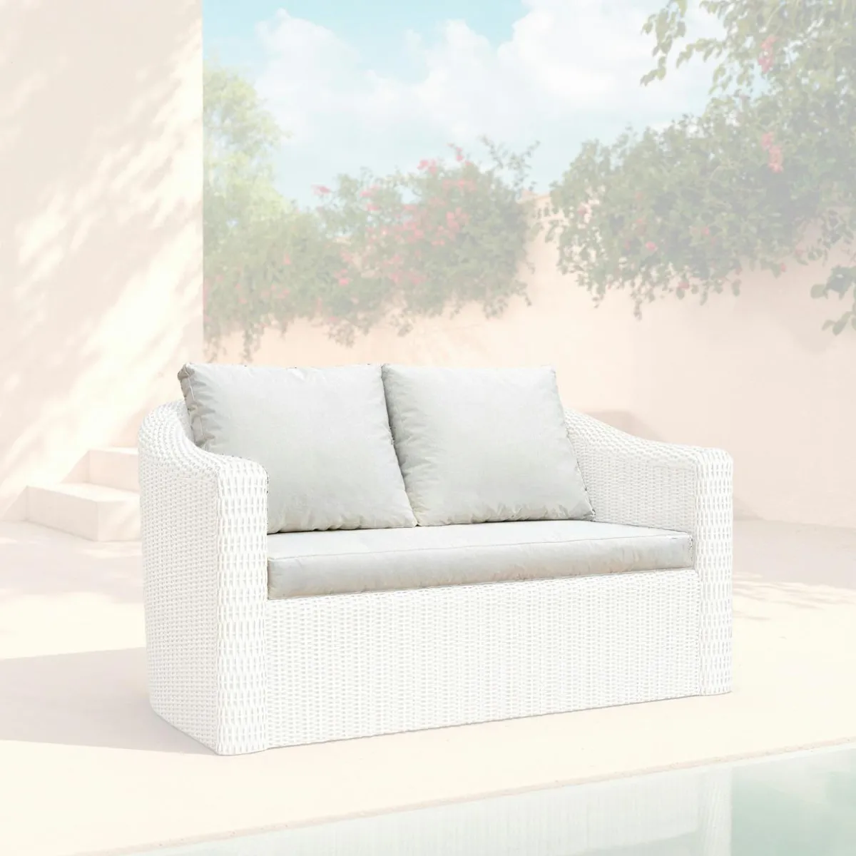 MOBELLIA Housses de coussin de remplacement pour Canapé 2 places Calvi Blanc