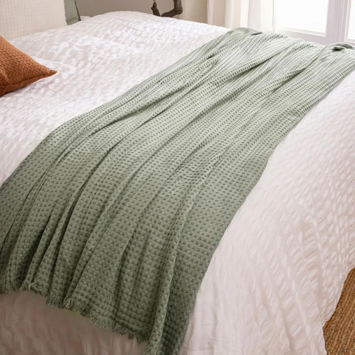 ATMOSPHERA Jeté de lit coton (130 x 180 cm) Widdy céladon Vert Hot