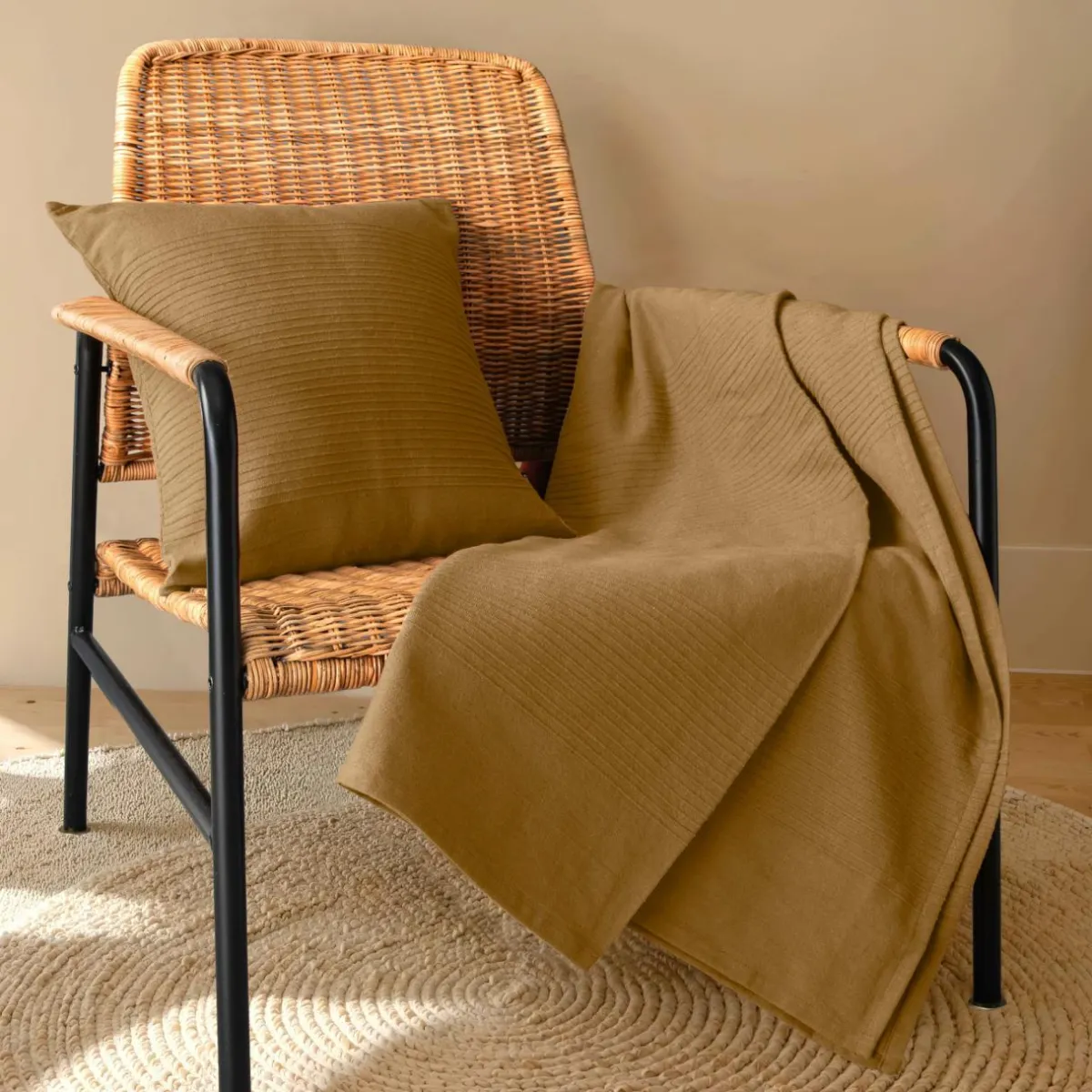 EMINZA Jeté de lit coton tissé (130 x 160 cm) Léa Camel Sale