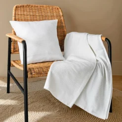 EMINZA Jeté de lit coton tissé (130 x 160 cm) Léa Blanc Clearance