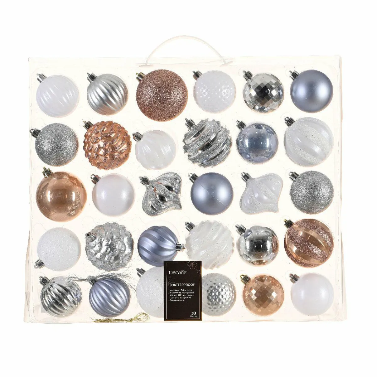 KAEMINGK Kit de décoration de sapin de Noël Agéna Blanc, Argent, Bleu vaporeux et Rose pétillant Sale