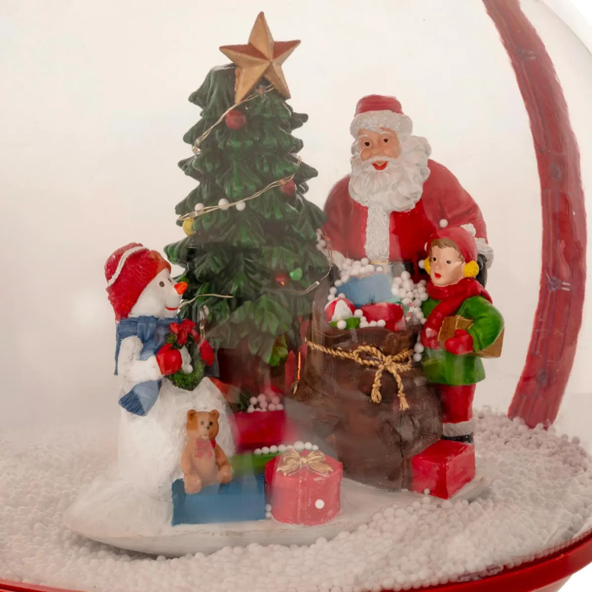 JJA Lampadaire de Noël illuminé et animé (H150 cm) Boule Neige tombante Rouge Clearance