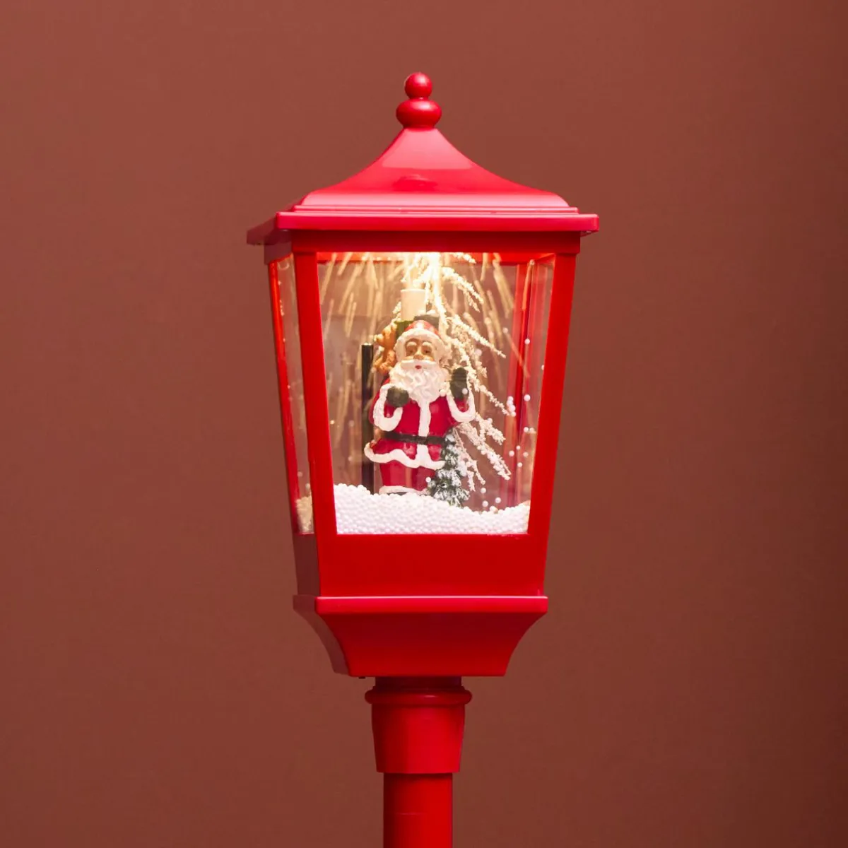 KAEMINGK Lampadaire de Noël illuminé, musical et animé 10 LED (H135 cm) Neige tombante Rouge Clearance