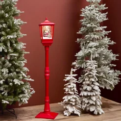 KAEMINGK Lampadaire de Noël illuminé, musical et animé 10 LED (H185 cm) Neige tombante Rouge