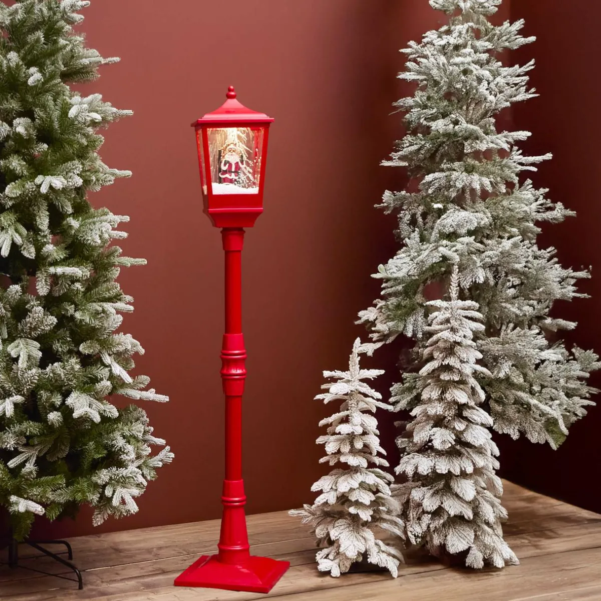 KAEMINGK Lampadaire de Noël illuminé, musical et animé 10 LED (H185 cm) Neige tombante Rouge