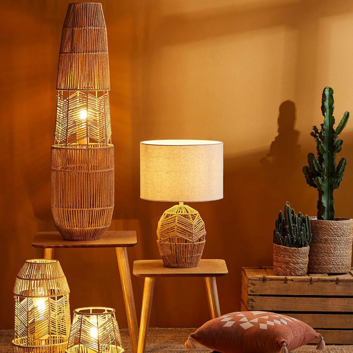 OSTARIA Lampadaire en cordes (H90 cm) Ajay Naturel Discount