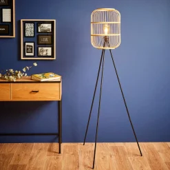 OSTARIA Lampadaire sur trépied bambou (H152 cm) Hanoi beige Naturel New