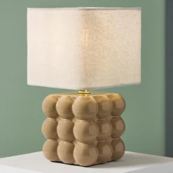OSTARIA Lampe à poser en céramique (H27 cm) Pompon Beige Outlet
