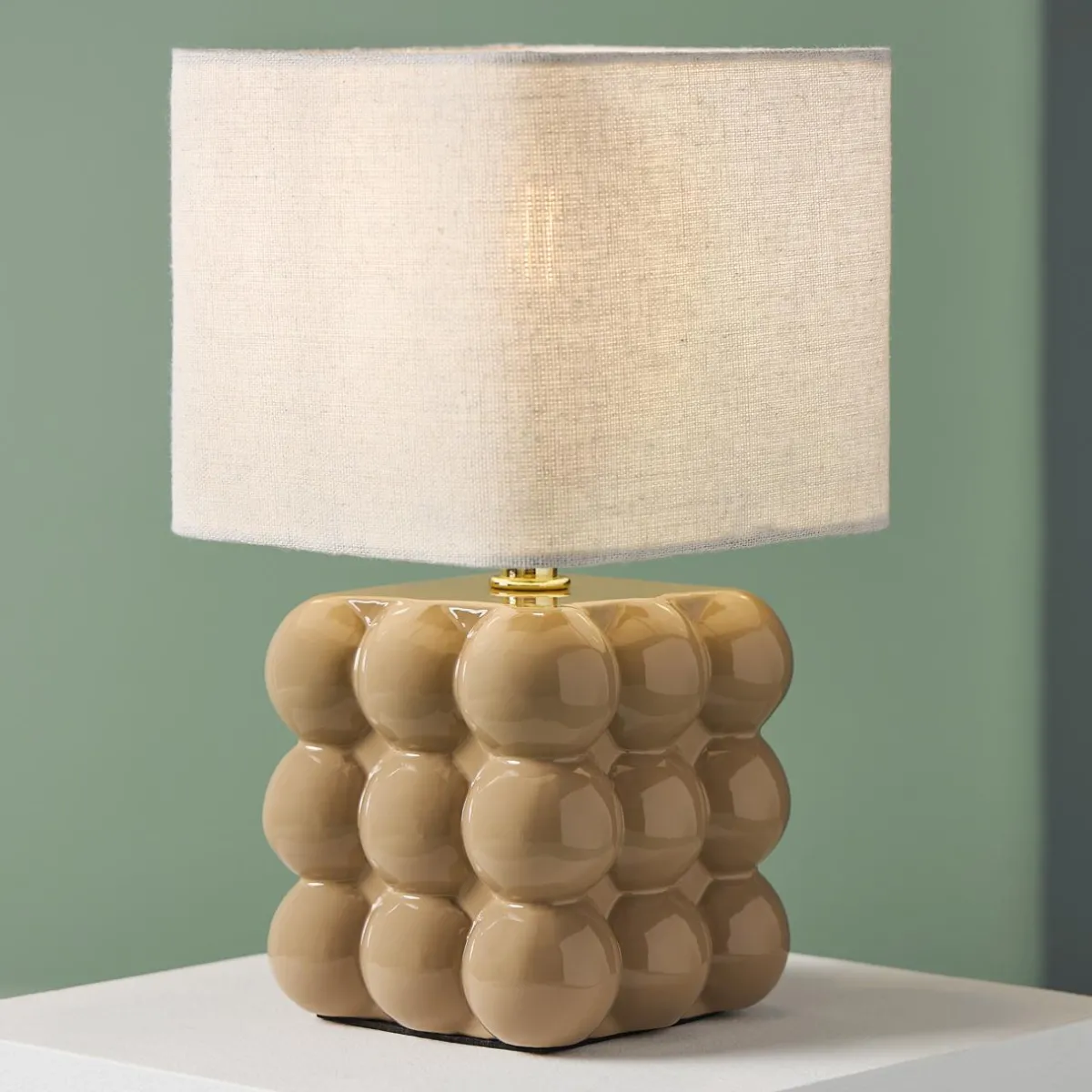 OSTARIA Lampe à poser en céramique (H27 cm) Pompon Beige Outlet