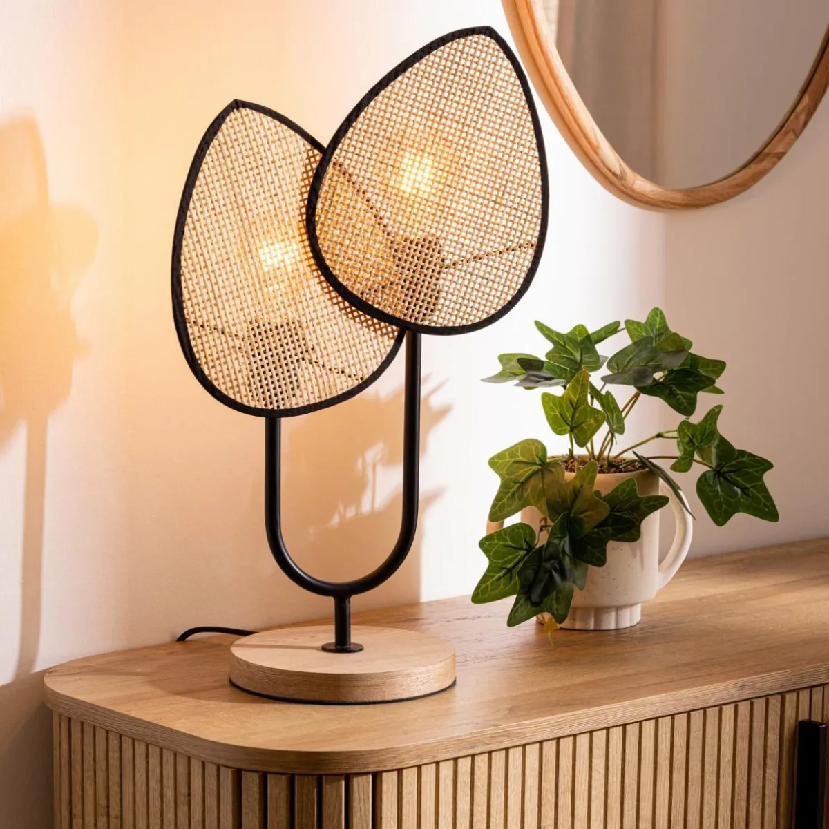ATMOSPHERA Lampe à poser en rotin (H44 cm) Olme Beige Discount