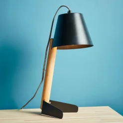 OSTARIA Lampe à poser métal (H25 cm) Gia et bois clair Noir
