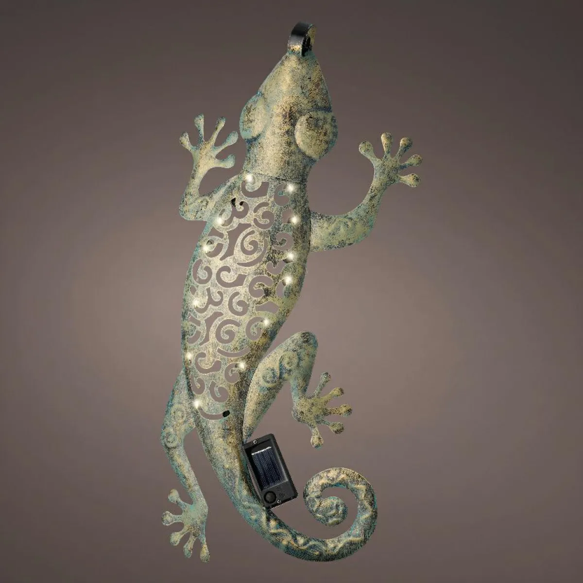 #N/A Lampe murale solaire en métal (L51 cm) Gecko antique Vert Discount