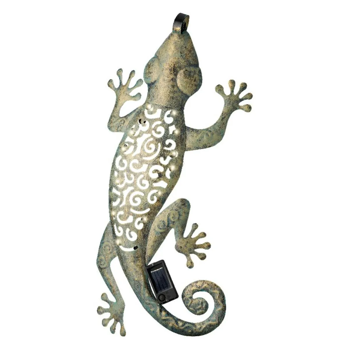 #N/A Lampe murale solaire en métal (L51 cm) Gecko antique Vert Discount