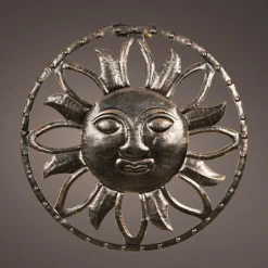 KAEMINGK Lampe murale solaire en métal (D37 cm) Dieu soleil pâtiné et blanc chaud Or Discount