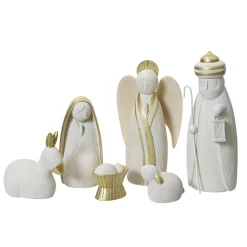 KAEMINGK Les 6 santons (Hauteur 22,5 cm) Nuit Sainte Blanc et Or