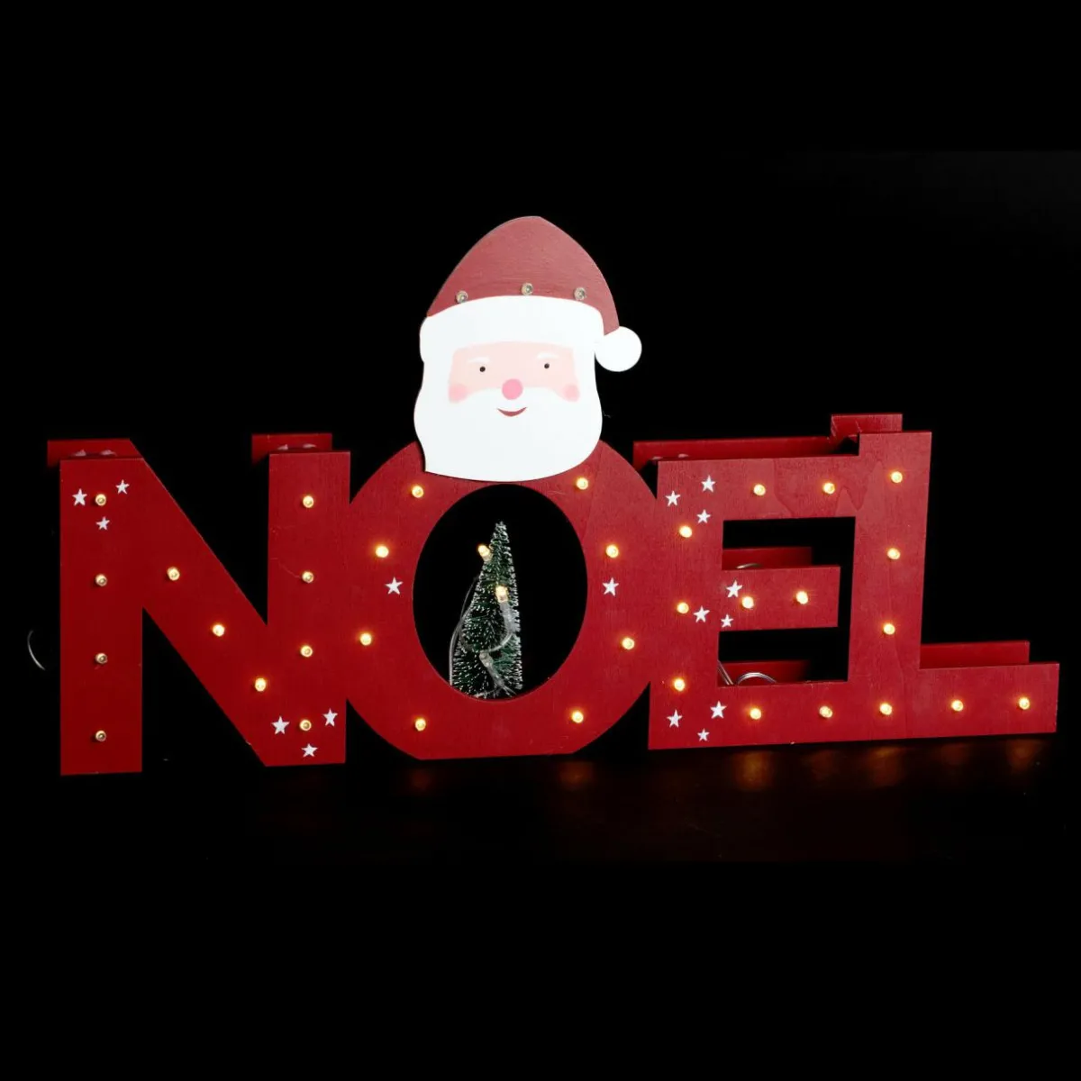 Feeric Lights & Christmas Lettres lumineuses en bois 38 LED (H29 cm) Père Noël Blanc chaud Rouge Clearance