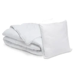 EMINZA Lot Couette chaude anti-acariens (140 x 200 cm) + 1 Oreiller (60 x 60 cm) Comète he Blanc