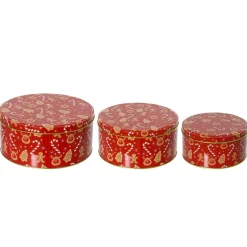 KAEMINGK Lot de 3 boites en métal rondes (D20 cm) Gourmandises sucrées Rouge Sale