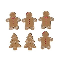 CHRISTMAS DREAM Lot de 4 bonhommes et 2 sapins (H12 cm) Pain d'épices en Bois Hot