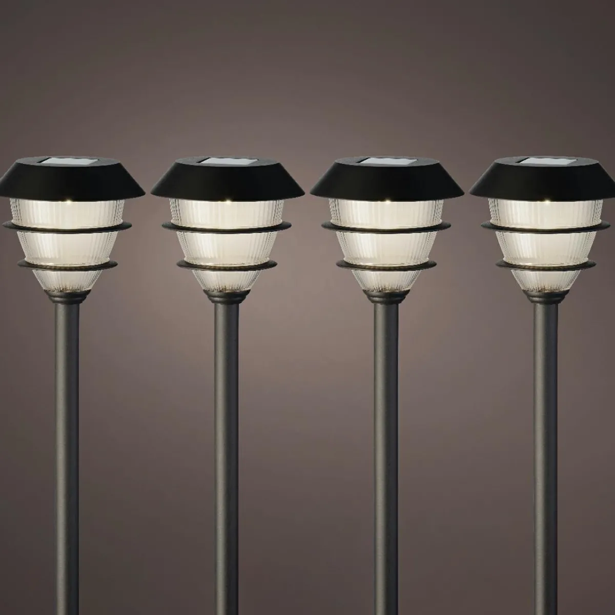 #N/A Lot de 4 bornes de jardin solaire LED (H30 cm) Garden Noir New