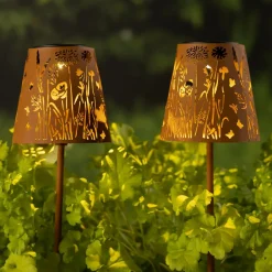 #N/A Lot de 2 bornes de jardin solaire LED (H58 cm) Floral Brun rustique Marron Clearance