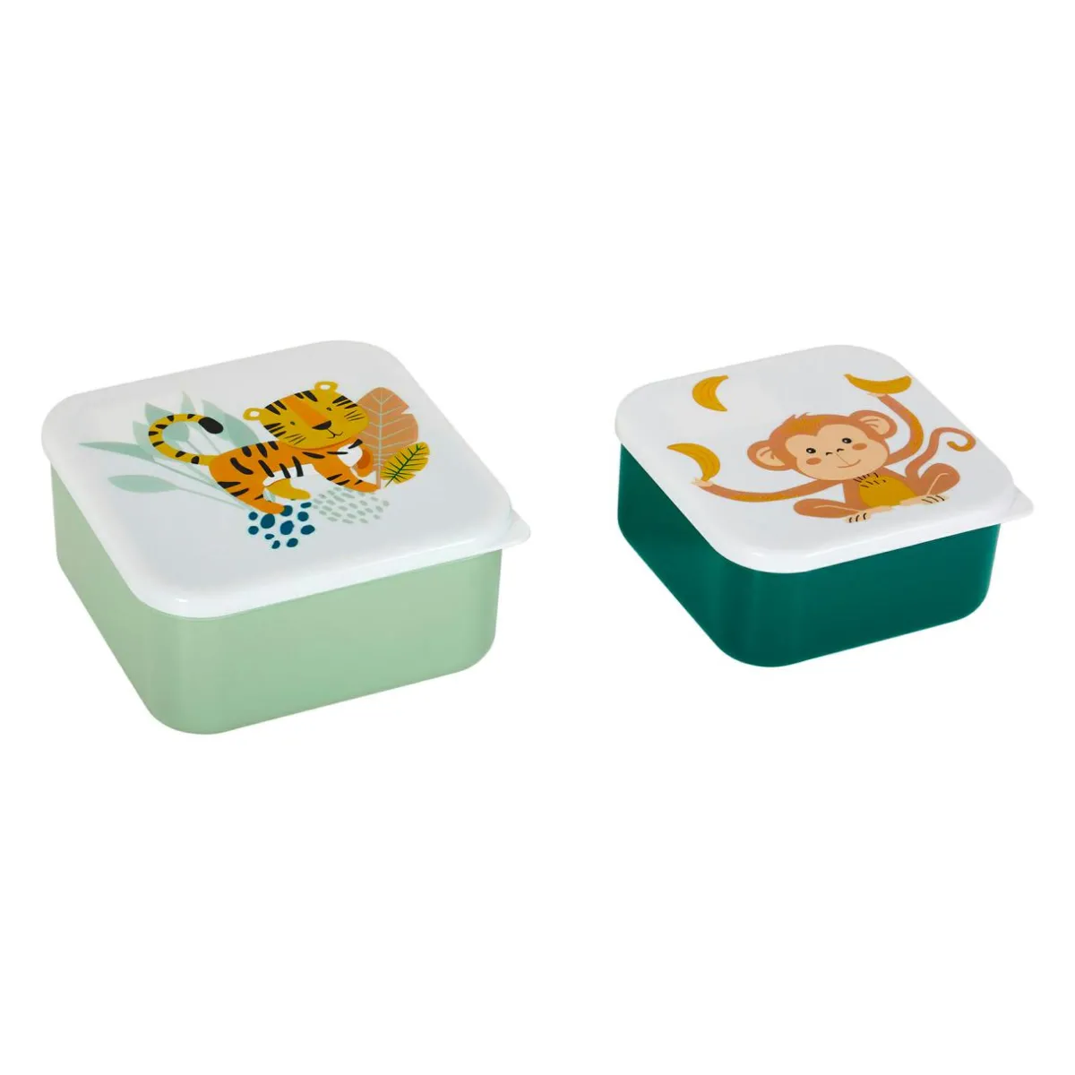 OSTARIA Lot de 2 boîtes à gouter enfant Tigre et Singe Vert tilleul Clearance