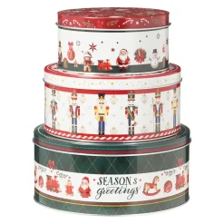KOOPMAN Lot de 3 boîtes de rangement en métal rondes Mon beau Noël Multicolore Best