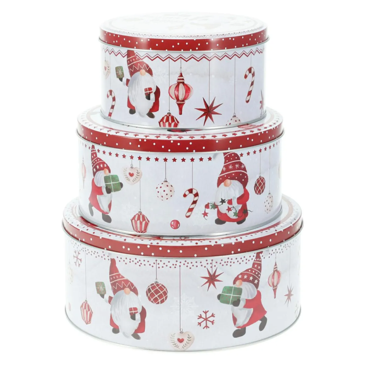 KOOPMAN Lot de 3 boîtes de rangement en métal rondes Les Lutins en Rouge Sale