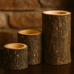 Feeric Lights & Christmas Lot de 3 Bougeoirs (D6 cm) Rondin de Bois Sale