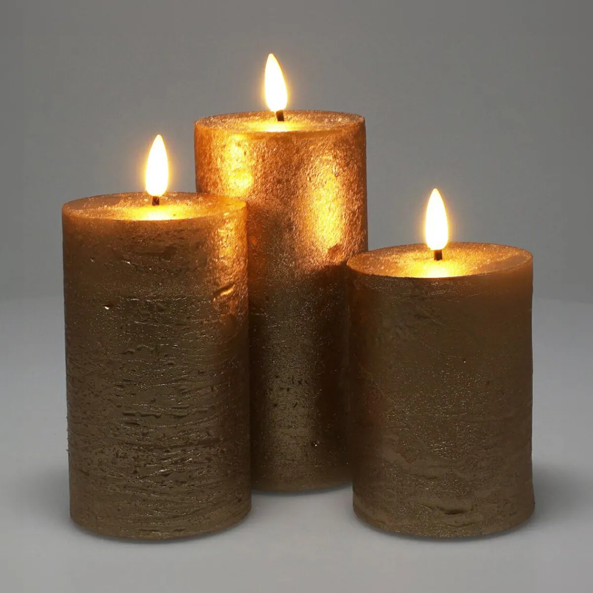 KOOPMAN Lot de 3 bougies LED scintillantes à piles (D7,5 cm) Mystery Dées Or New
