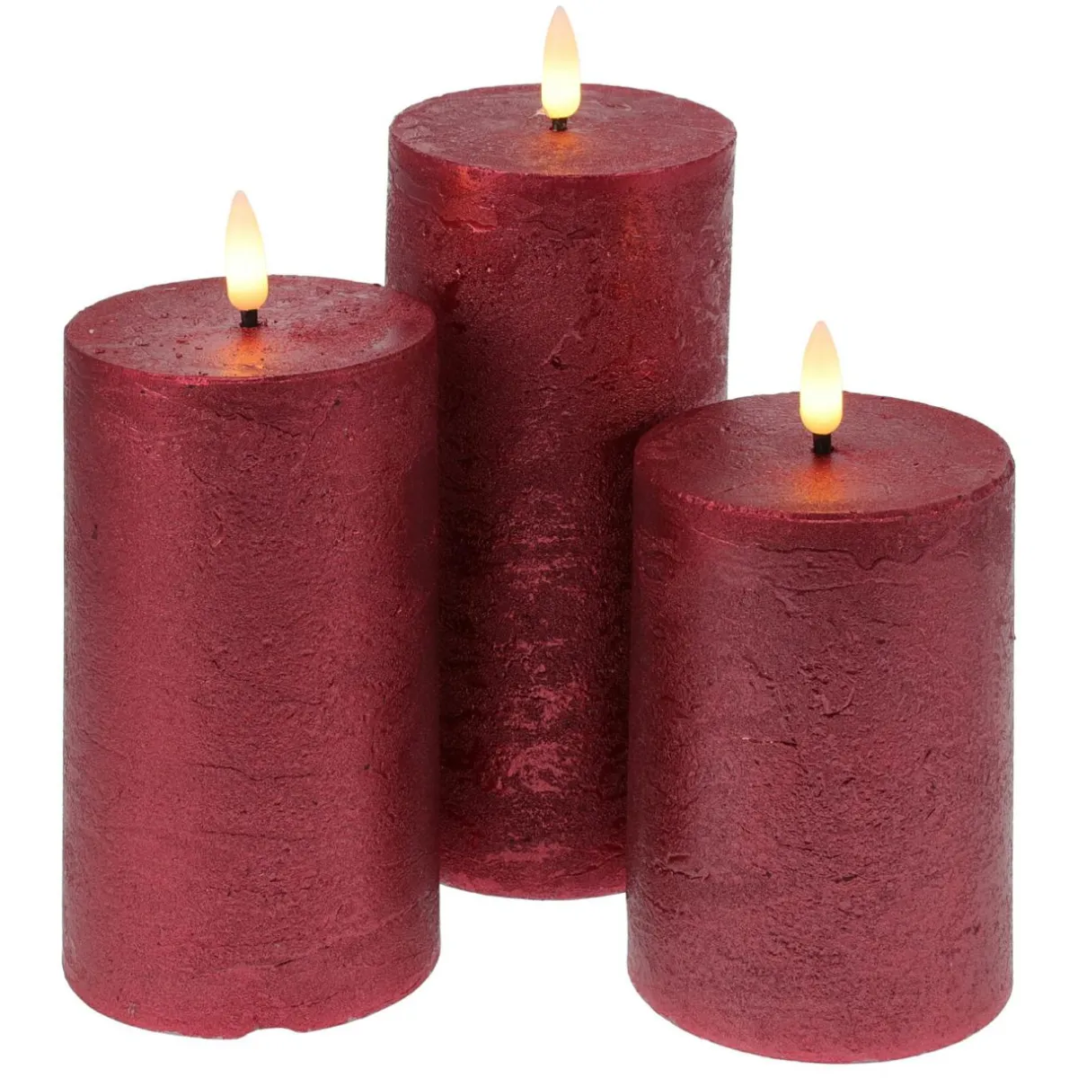 KOOPMAN Lot de 3 bougies LED scintillantes à piles (D7,5 cm) Mystery Rouge Hot