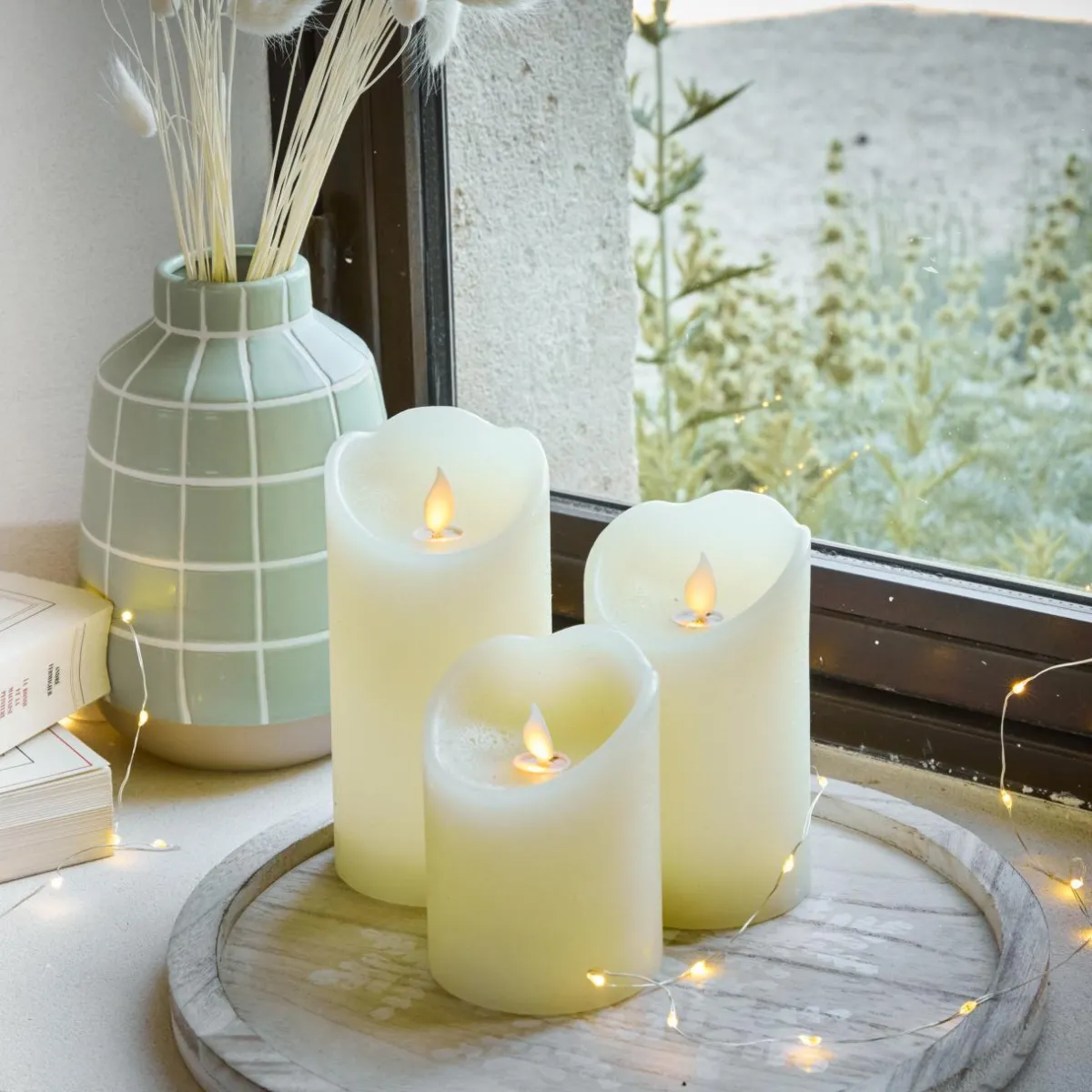 KAEMINGK Lot de 3 bougies LED vacillantes (D7,5 cm) Cire naturelle Crème Beige Online