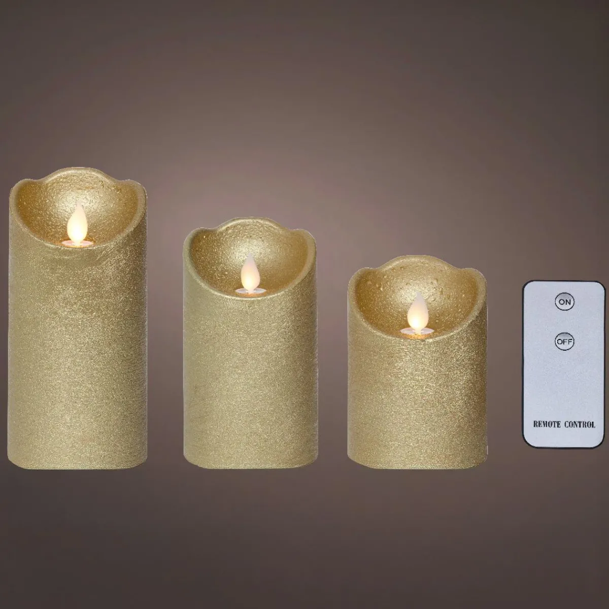 KAEMINGK Lot de 3 bougies LED vacillantes (D7,5 cm) Cire naturelle Or Hot