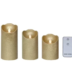 KAEMINGK Lot de 3 bougies LED vacillantes (D7,5 cm) Cire naturelle Or Hot