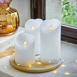 KAEMINGK Lot de 3 bougies LED vacillantes (D7,5 cm) Cire naturelle Blanc