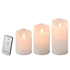KAEMINGK Lot de 3 bougies LED vacillantes (D7,5 cm) Cire naturelle Blanc