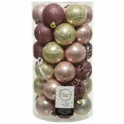 KAEMINGK Lot de 37 boules de Noël Alpine Rose poudré Tricolore rose poudré Vieux rose Or Online