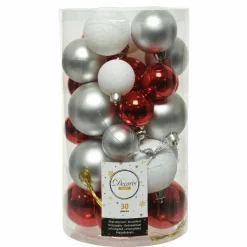KAEMINGK Lot de 30 boules de Noël Alpine mix couleurs Rouge / Argent Tricolore_Rouge_Blanc_Argent Sale